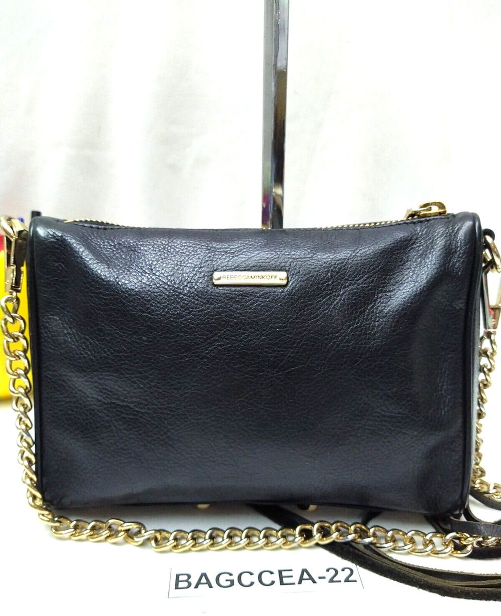 Rebecca Minkoff Black Leather Chain Strap Zipper Crossbody Bag